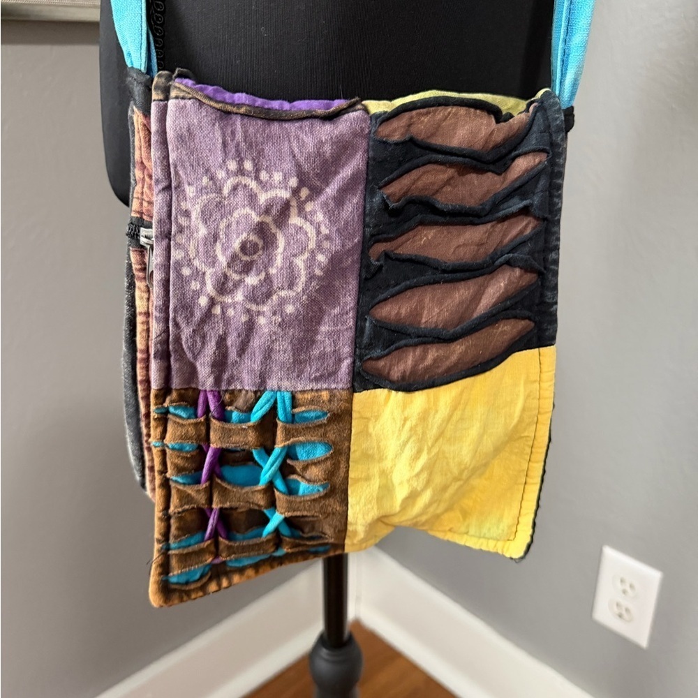 Y2K multicolored patchwork cotton bohemian hobo cross-body bag